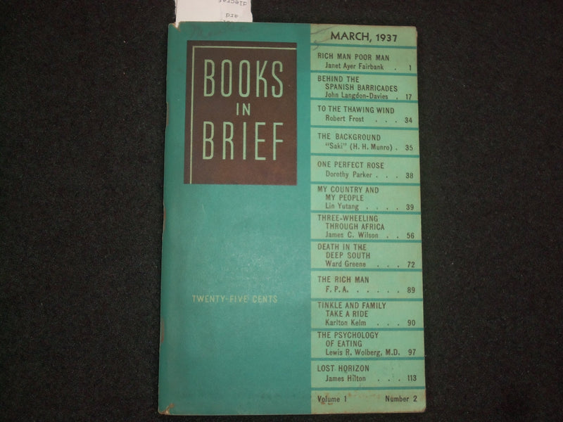 1937 MARCH BOOKS IN BRIEF MAGAZINE - ROBERT FROST - JAMES HILTON - J 9981
