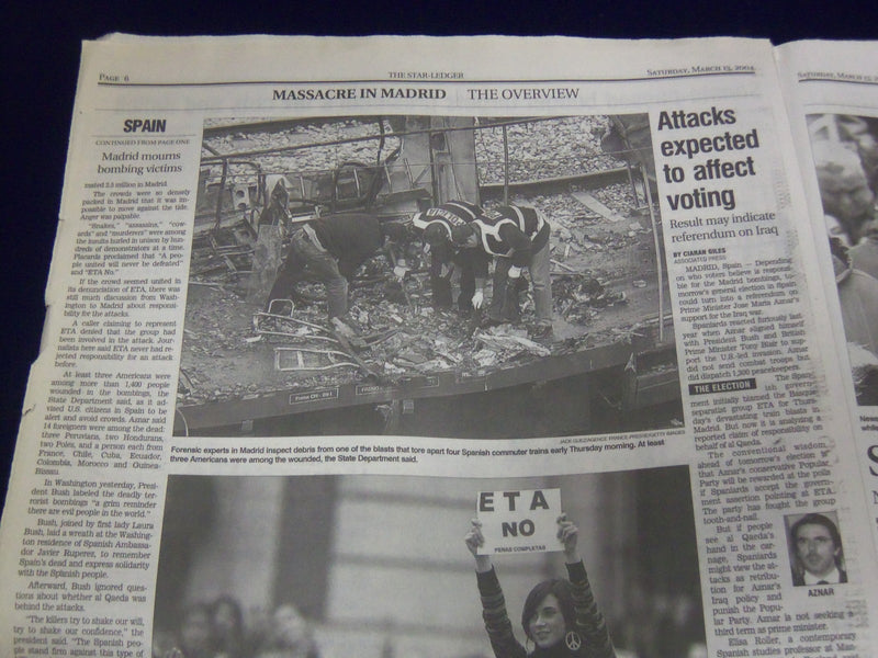 2004 MADRID TRAIN BOMB NEWSPAPER LOT OF 2 - GREAT COVERAGE & PHOTOS - NP 1872