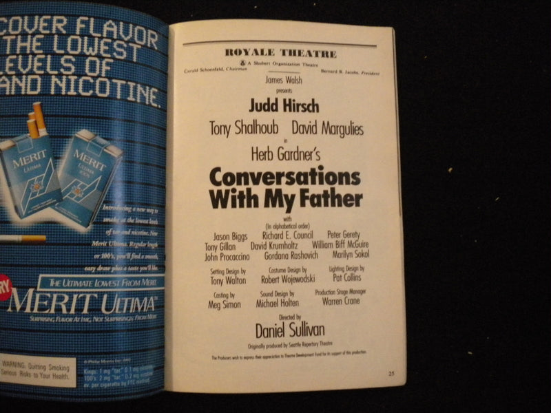1992 CONVERSATIONS WITH MY FATHER PLAYBILL - JUDD HIRSCH + 2 SIGNATURES - J 8253
