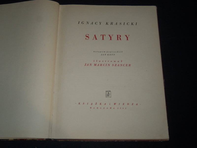 1952 SATYRY VOLUME BY IGNACY KRASICKI - POLISH - GREAT PRINTS - Z 69
