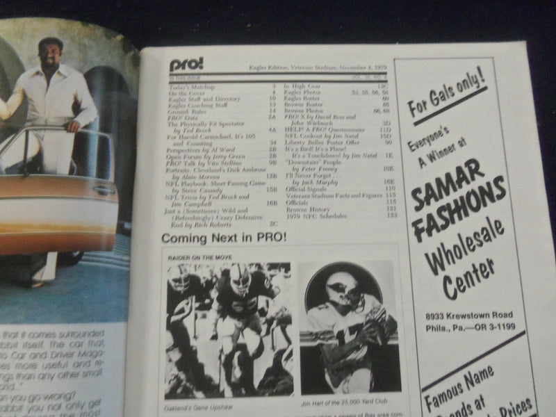 1979 NOVEMBER 4 PRO MAGAZINE- CLEVELAND BROWNS VS. PHILADELPHIA EAGLES -ST 2968E