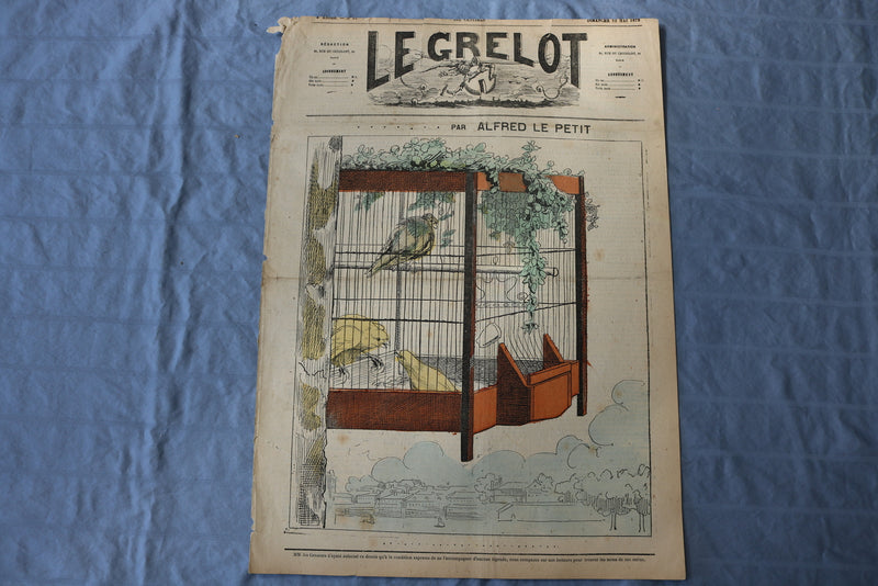 1872 MAY 12 LE GRELOT NEWSPAPER - ALFRED LE PEIT COVER - FRENCH - NP 8585