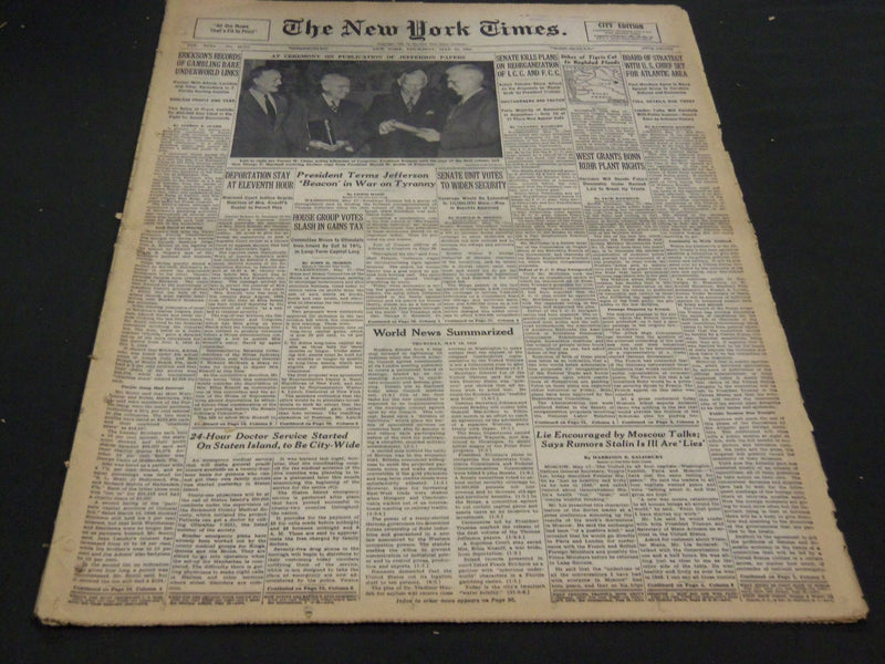 1950 MAY 18 NEW YORK TIMES - PUBLICATION CEREMONY FOR JEFFERSON PAPERS - NT 4645
