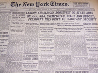 1936 OCT 30 NEW YORK TIMES - LANDON CHALLENGES ROOSEVELT TO STATE AIMS - NT 2102
