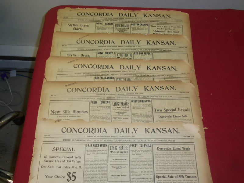 1915 OCTOBER 8-13 CONCORDIA DAILY KANSAN NEWSPAPER - WORLD SERIES - NP 3805