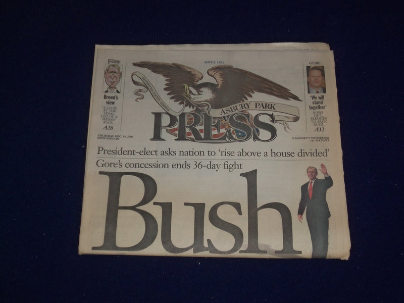 2000 DEC 14 ASBURY PARK PRESS - GEORGE BUSH ELECTED - GORE CONCEDES - NP 3071