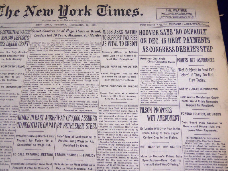 1931 DECEMBER 15 NEW YORK TIMES - TILSON PROPOSES WET AMENDMENT - NT 2175
