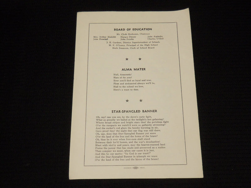 1958 MAY 27 ANACONDA HIGH SCHOOL COMMENCEMENT PROGRAM - WASHOE THEATER - K 637