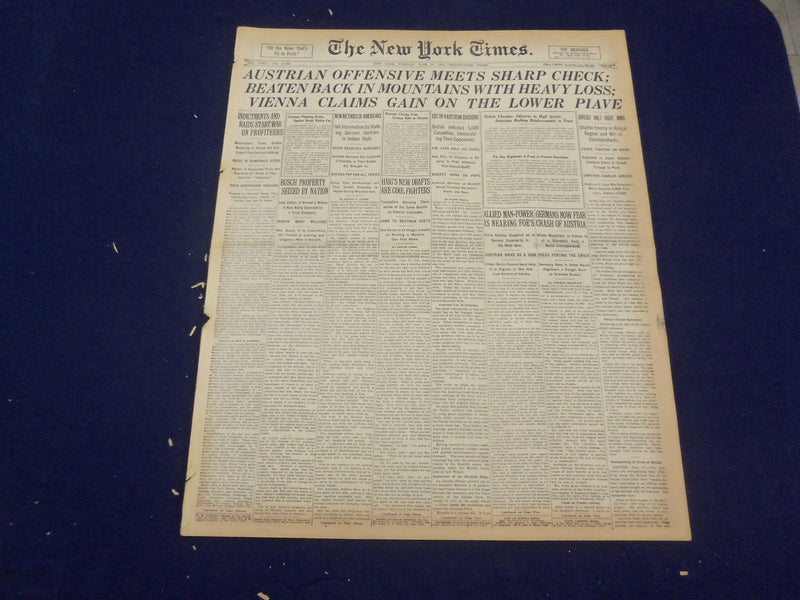 1918 JUNE 18 NEW YORK TIMES - AUSTRIAN OFFENSIVE MEETS SHARP CHECK - NT 9090