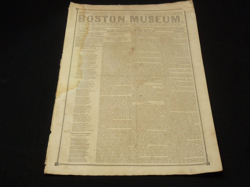 1851 MAY 17 BOSTON MUSEUM NEWSPAPER - HENRY W. LONGFELLOW - JOHNSON - NP 9024