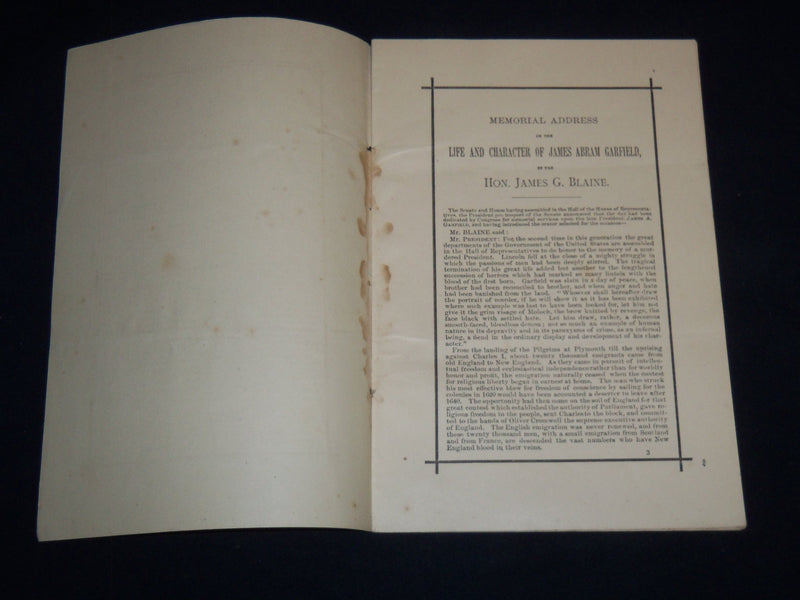 1882 JAMES ABRAM GARFIELD MEMORIAL ADDRESS BY JAMES G. BLAINE - J 9005