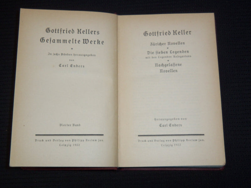 1921-1922 GOTTFRIED KELLER GERMAN BOOK LOT OF 6 - VOLUMES 1-6 - KD 2094
