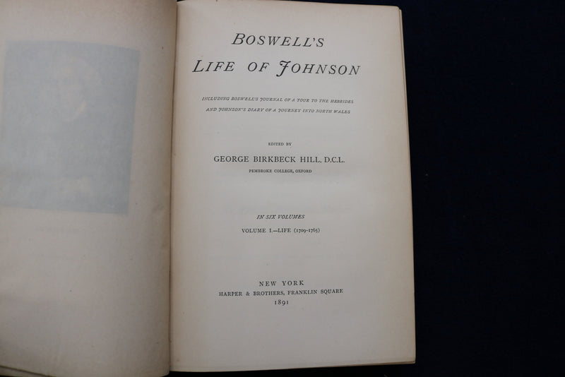 1891 BOSWELL'S LIFE OF JOHNSON HARDCOVER BOOKS - LOT OF 6 VOLUMES - KD 9449