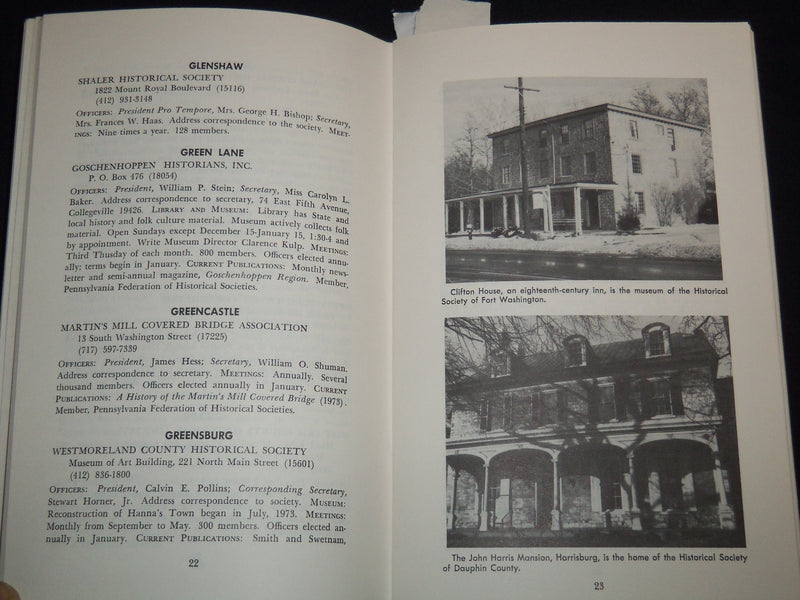 1976 PENNSYLVANIA DIRECTORY OF HISTORICAL ORGANIZATIONS - BROW - MILLER - J 8961