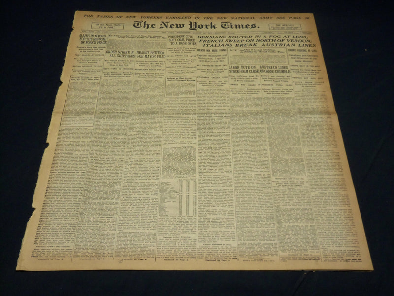 1917 AUGUST 22 NEW YORK TIMES - GERMANS ROUTED AT LENS - NT 8524