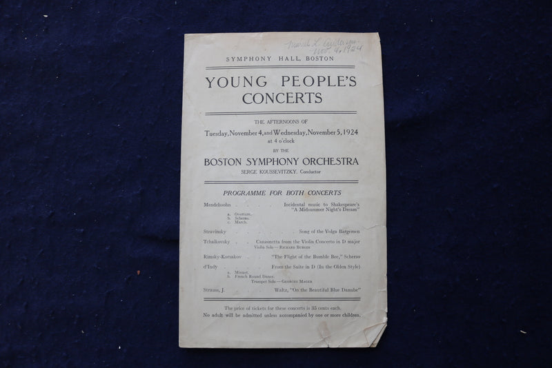 1924 NOVEMBER 5 YOUNG PEOPLE'S CONCERTS PROGRAM - SERGE KOUSSEVITZKY - K 1690