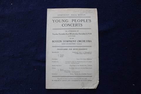 1924 NOVEMBER 5 YOUNG PEOPLE'S CONCERTS PROGRAM - SERGE KOUSSEVITZKY - K 1690