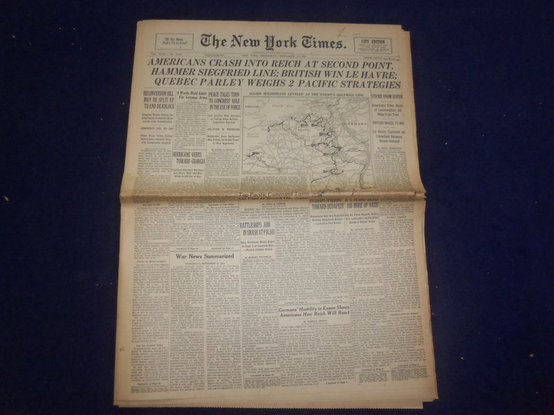 1944 SEP 13 NEW YORK TIMES - AMERICANS CRASH INTO REICH AT SECOND POINT- NP 6621