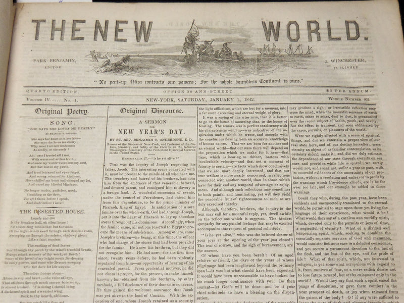 1842 JAN-JUL THE NEW WORLD JOURNAL BOUND VOLUME - DICKENS - LONGFELLOW - R 731P