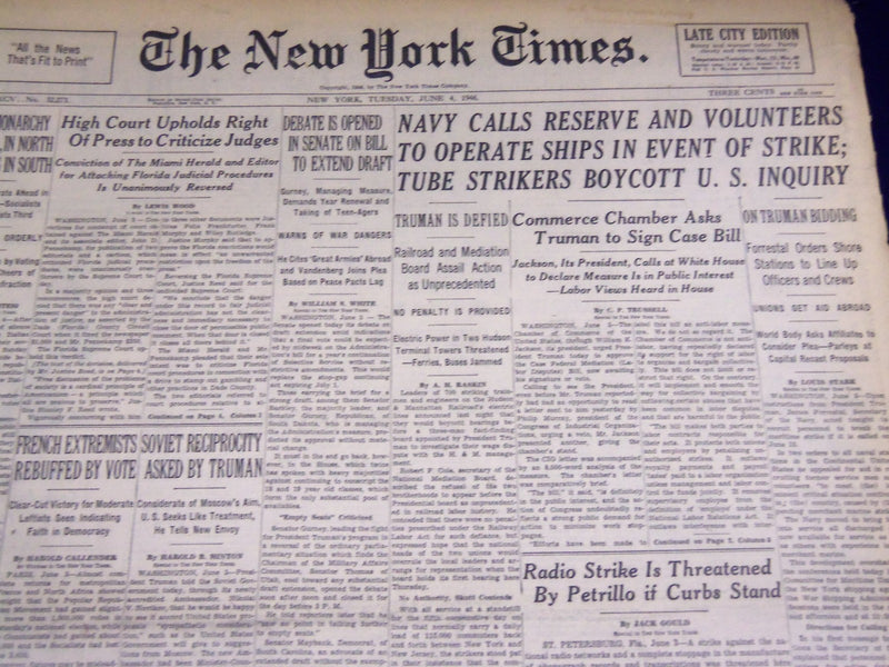 1946 JUNE 4 NEW YORK TIMES - TUBE STRIKERS BOYCOTT - NT 2973