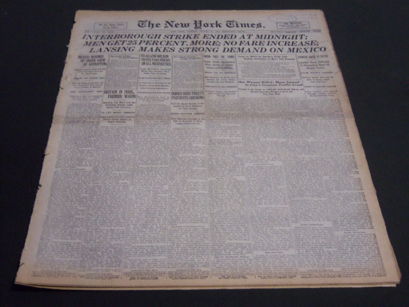 1919 AUGUST 19 NEW YORK TIMES - AUGUST INTERBOROUGH STRIKE ENDED - NT 6960