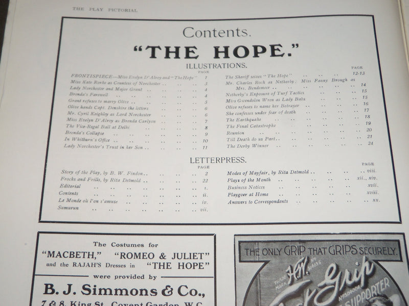 1911 THE PLAY PICTORIAL MAGAZINE - MISS EVELYN D'ALROY COVER - THE HOPE - J 3442