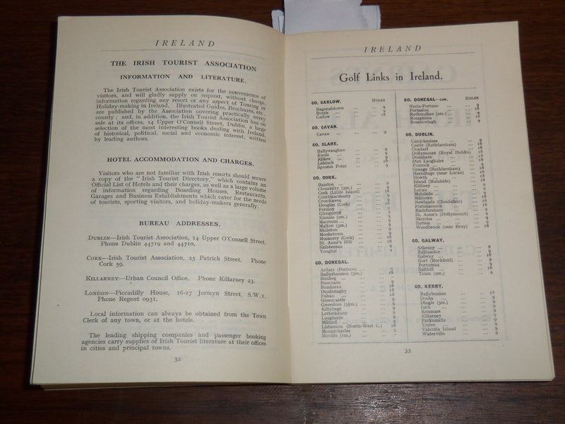 1920'S IRELAND OFFICIAL TOURIST GUIDE - SOFTCOVER - GREAT PHOTOS - K 1277