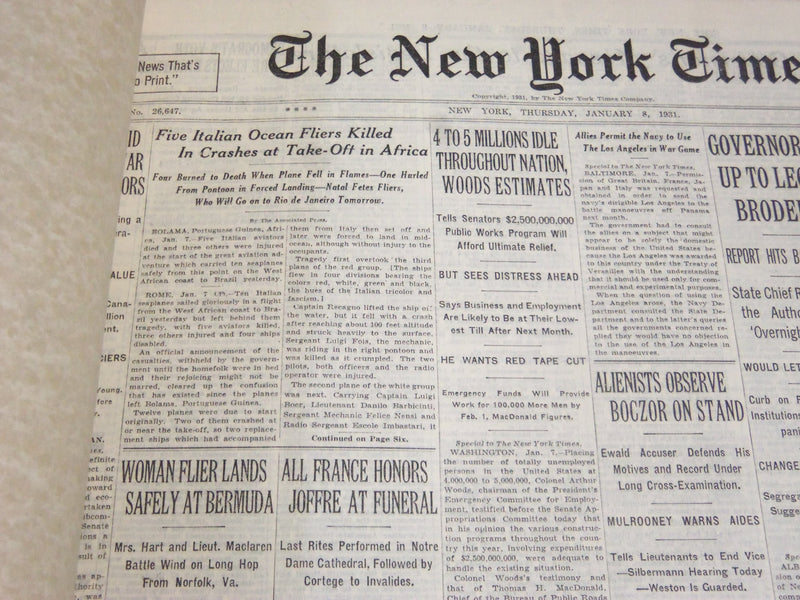 1931 JAN 8 NEW YORK TIMES - FIVE ITALIAN OCEAN FLIERS KILLED AFRICA - NT 7052