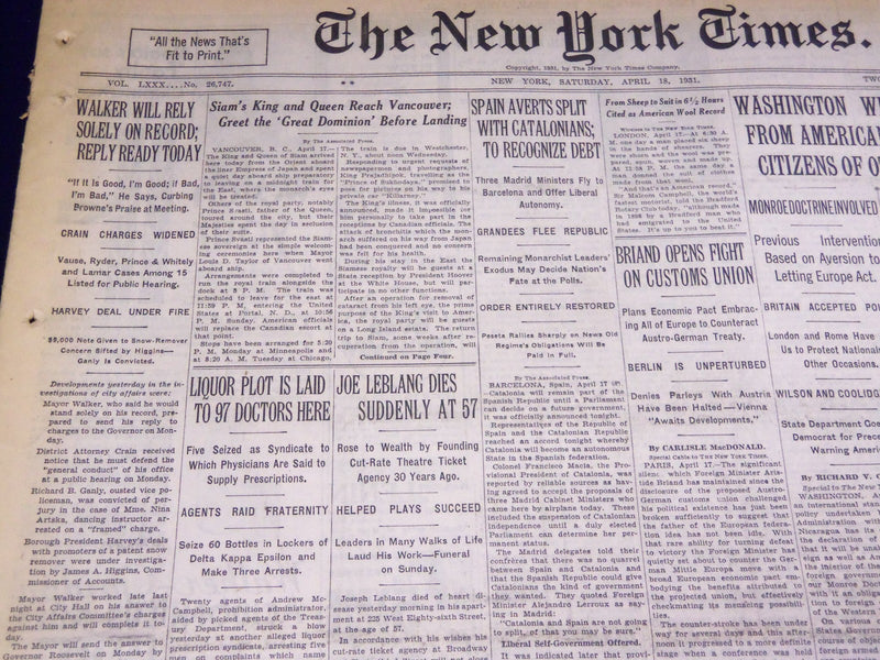 1931 APRIL 18 NEW YORK TIMES - JOE LEBLANG DIES AT 57 - NT 3939