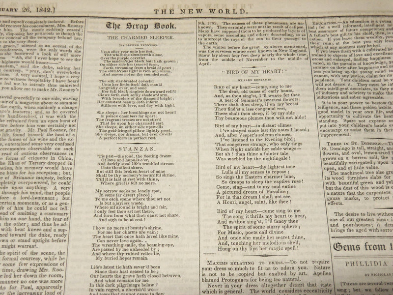 1842 JAN-JUL THE NEW WORLD JOURNAL BOUND VOLUME - DICKENS - LONGFELLOW - R 731P
