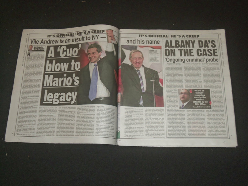 2021 AUGUST 4 NEW YORK POST NEWSPAPER - GOV. CUOMO HARRASED SEVERAL WOMEN