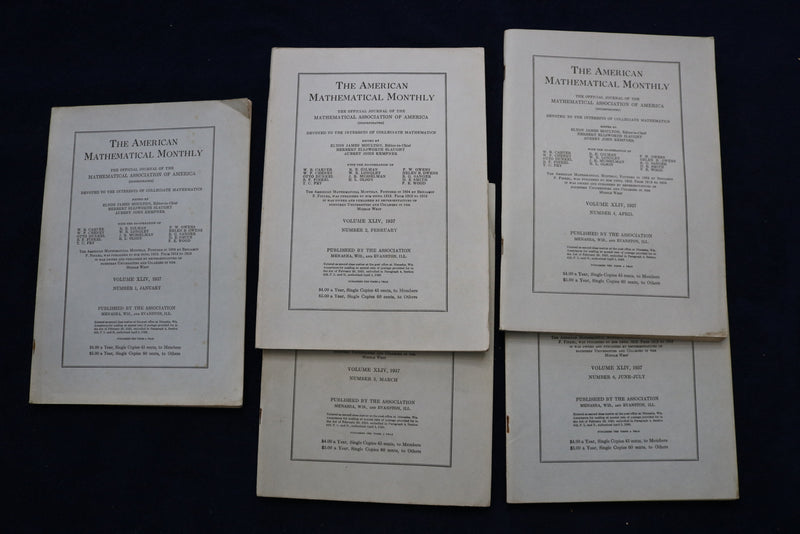 1937 THE AMERICAN MATHEMATICAL MONTHLY MAGAZINE - LOT OF 5 - O 3480