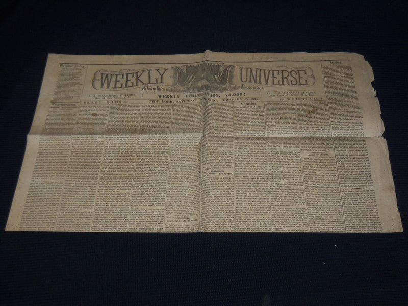 1852 FEBRUARY 7 WEEKLY UNIVERSE NEWSPAPER - NEW YORK - VOL 7 NO. 10 - NP 3879I
