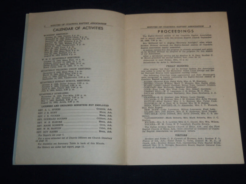 1949 QUACHITA BAPTIST ASSOCIATION MINUTES ARKANSAS 82ND ANNUAL SESSION - J 8623