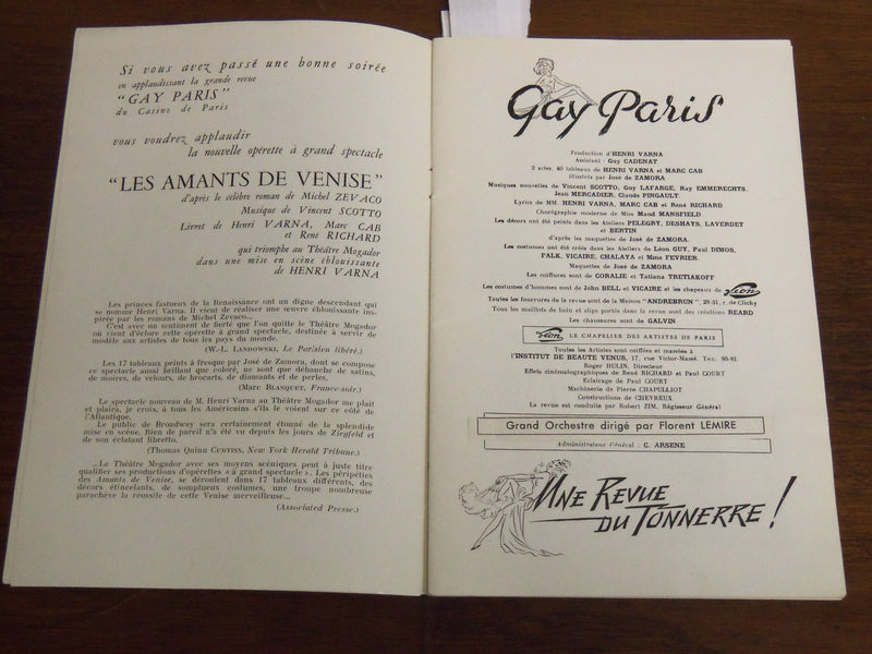 1954 CASINO DE PARIS FRENCH THEATRE PROGRAM W/ TICKET STUB - K 1089