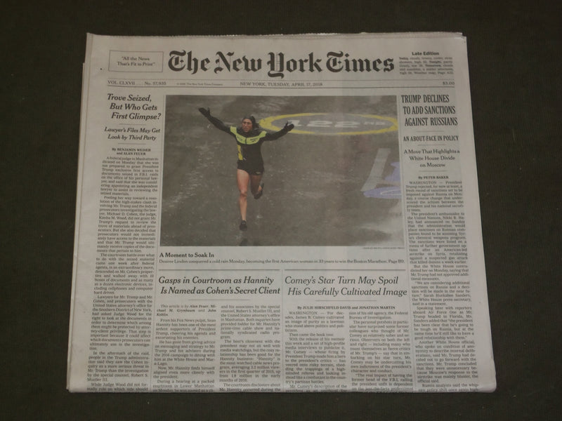 2018 APRIL 17 NEW YORK TIMES - TRUMP DECLINES TO ADD SANCTIONS AGAINST RUSSIANS