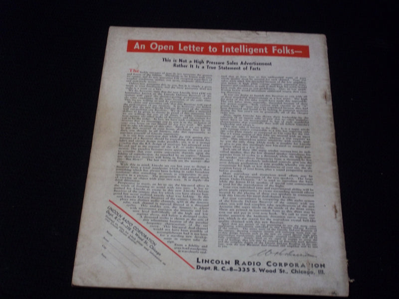 1933 AUGUST RADIO-CRAFT MAGAZINE VERY NICE COVERS & ADS - E 359