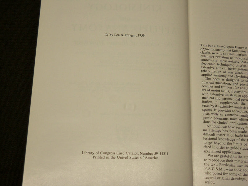 1959 KINE SIOLOGY AND APPLIED ANATOMY HARDCOVER BOOK BY RASCH & BURKE - KD 6071