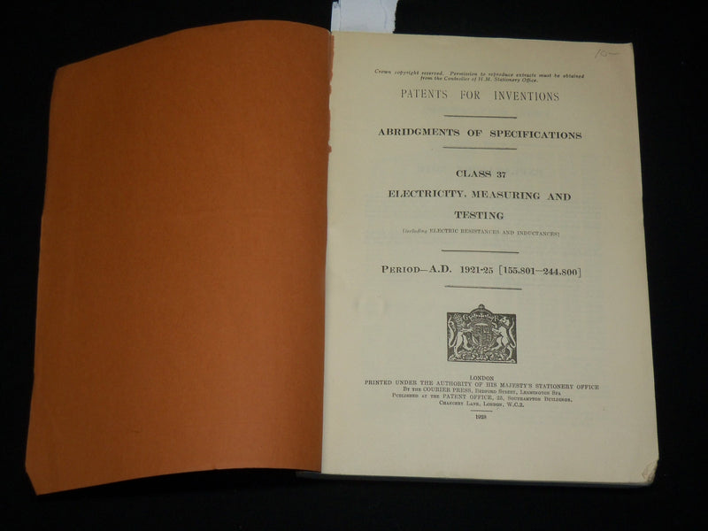 1928 ABRIDGMENTS OF SPECIFICATIONS CLASS 37 ELECTRICITY CATALOGUE - J 6223