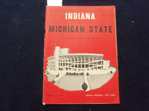 1960 OCT 22 FOOTBALL PROGRAM - INDIANA VS. MICHIGAN STATE-HERB ADDERLEY-SP 5454W