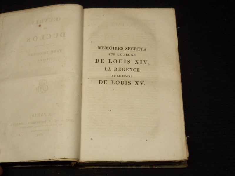 1820-1821 OEUVRES DE DUCLOS FRENCH VOLUMES 1-3 - PARIS - KD 4133