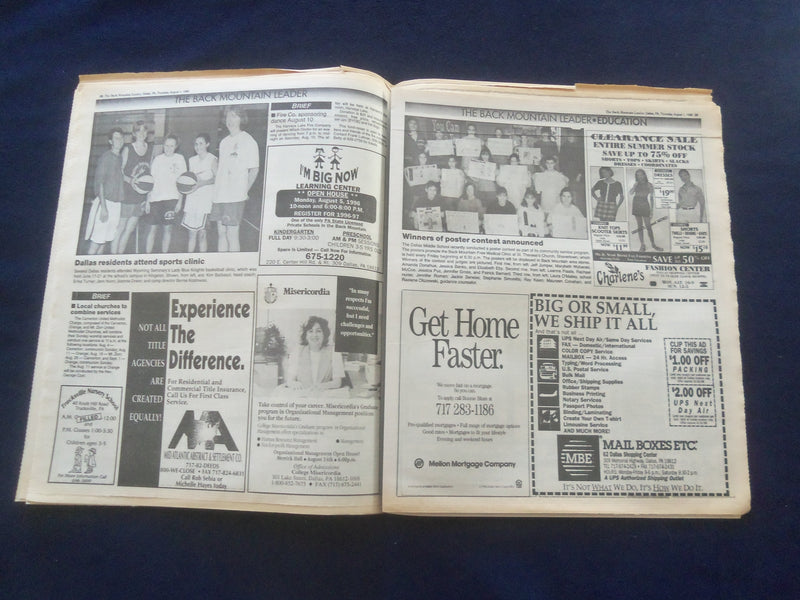 1996 AUG 1 THE BACK MOUNTAIN LEADER NEWSPAPER-SHAVERTOWN, PA-ANNIVERSARY-NP 6176