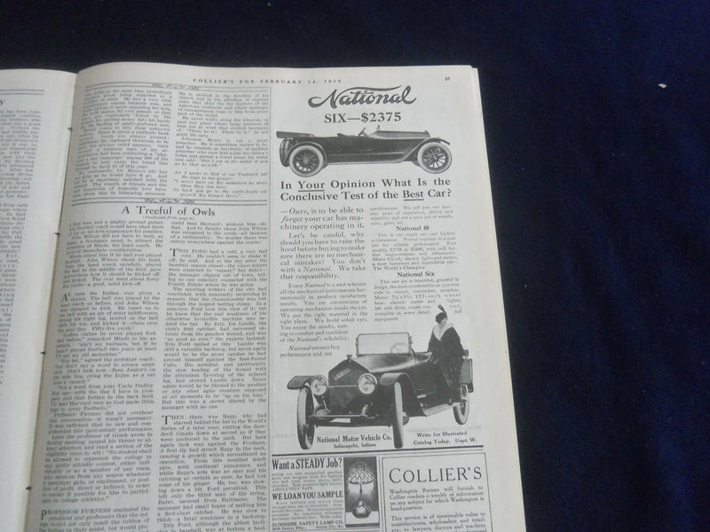 1914 FEBRUARY 14 COLLIER'S MAGAZINE - A TREEFUL OF OWLS - ST 7092