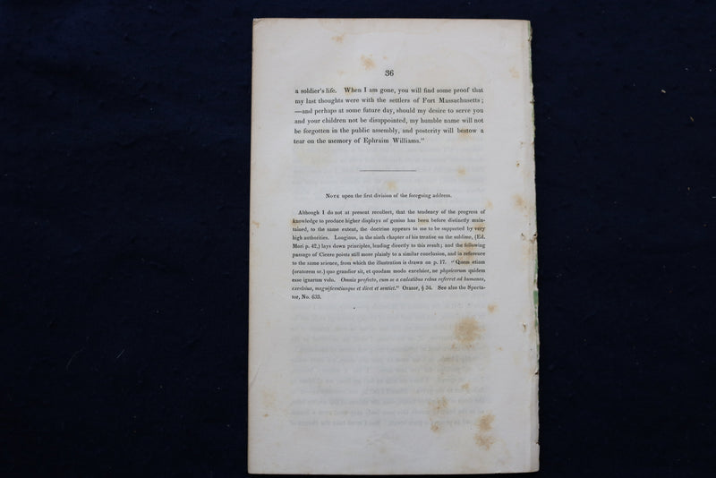 1837 ADELPHIC UNION SOCIETY OF WILLIAMS COLLEGE ADDRESS SOFTCOVER BOOKLET- K 921