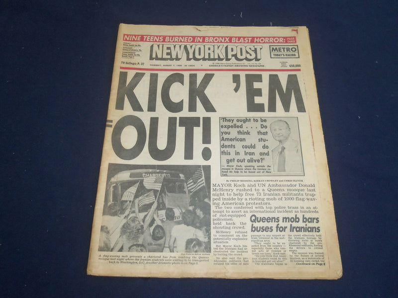 1980 AUG 7 NEW YORK POST NEWSPAPER -IRANIAN MILITANTS TRAPPED IN MOSQUE- NP 5571