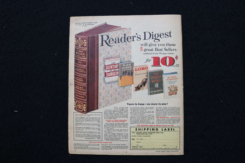 1958 JANUARY 12 CHICAGO SUNDAY TRIBUNE MAGAZINE - PAT DWYER COVER - E 26341