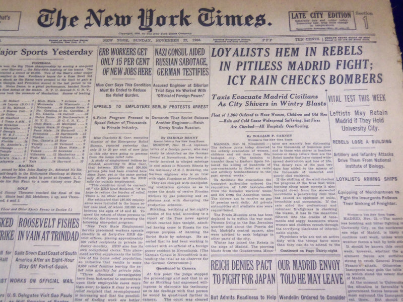 1936 NOV 22 NEW YORK TIMES - LOYALISTS IN REBELS, DIEGO RIVERA ARRESTED- NT 1856