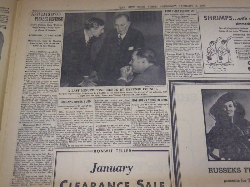 1935 JAN 3 NEW YORK TIMES 10 HAUPTMANN JURORS, 4 WOMEN, QUICKLY CHOSEN - NT 1942