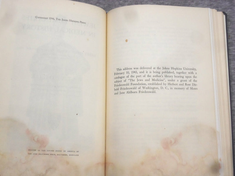 1946 JEWISH LUMINARIES IN MEDICAL HISTORY BY HARRY FRIEDENWALD, MD - KD 2758H