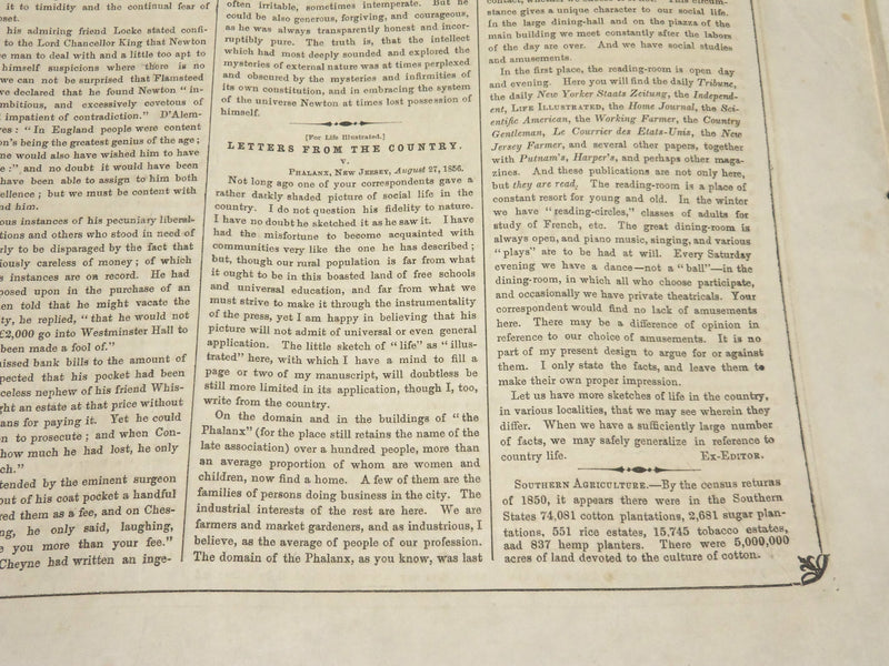1856 SEPTEMBER 13 LIFE ILLUSTRATED NEWSPAPER - LIFE OF ISAAC NEWTON - NP 4814